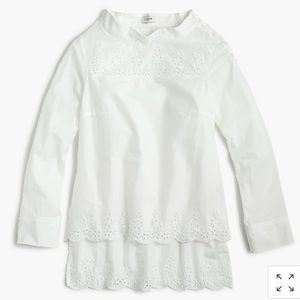J.Crew NWT Scalloped Eyelet Funnelneck Top